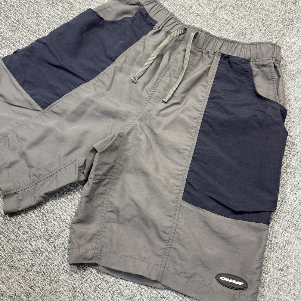 Quasi Shorts Mens L Gray Blue Nylon Elastic Waist Skateboard Skate Y2K Baggy